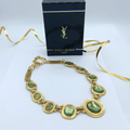 Vintage Yves Saint Laurent Bright Green Cabochon Necklace