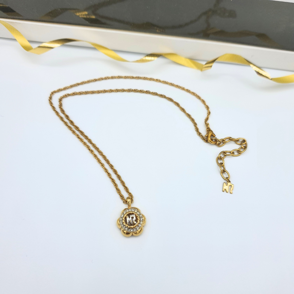 Nina Ricci – Vintage Monogram Necklace with Crystals – view 2