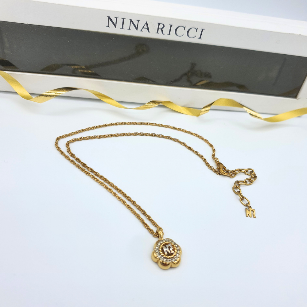 Nina Ricci – Vintage Monogram Necklace with Crystals – view 3