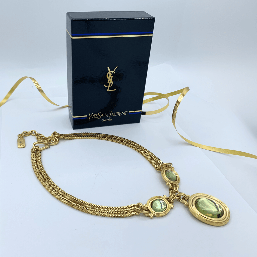 Vintage Yves Saint Laurent Bright Green Cabochon Necklace – view 2