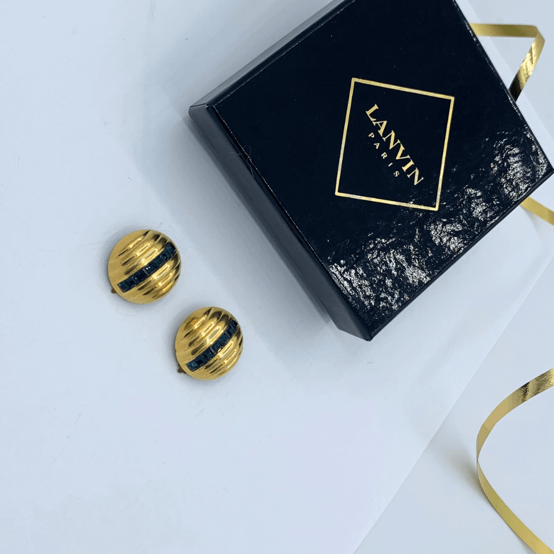 Vintage Lanvin Domed Ribbed Clip Earrings – view 2