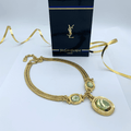 Vintage Yves Saint Laurent Bright Green Cabochon Necklace