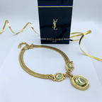 Vintage Yves Saint Laurent Bright Green Cabochon Necklace
