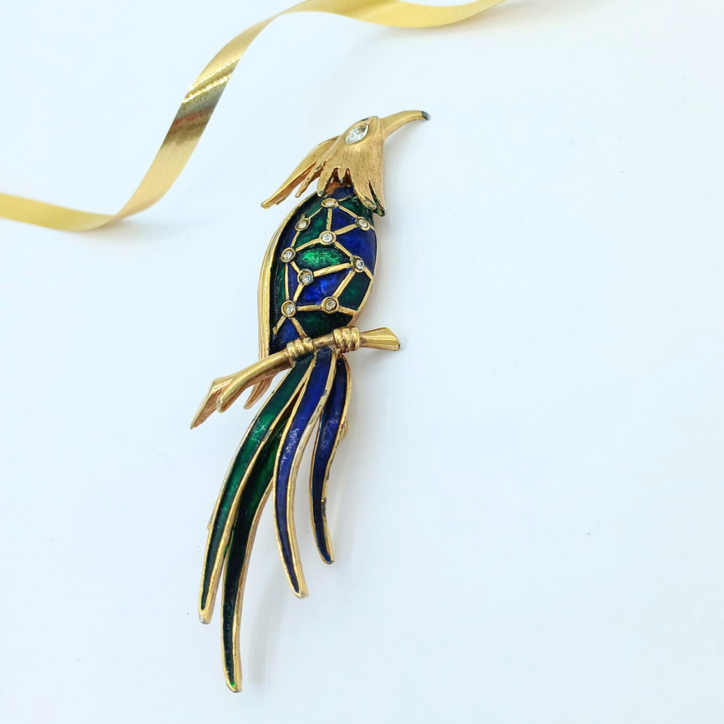 Vintage Marcel Boucher Royal Blue and Emerald Green Bird Brooch