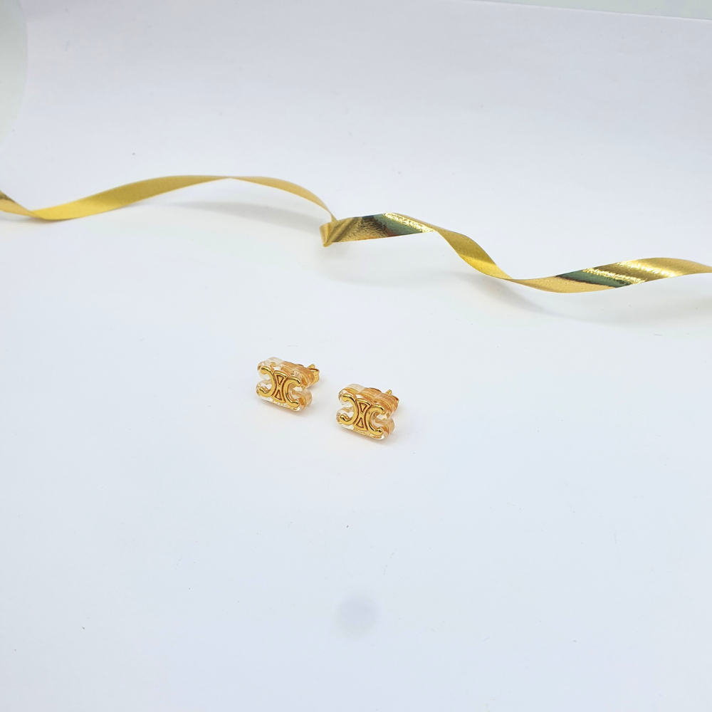 Vintage Celine – Stud Earrings with Triomphe Motif – view 2