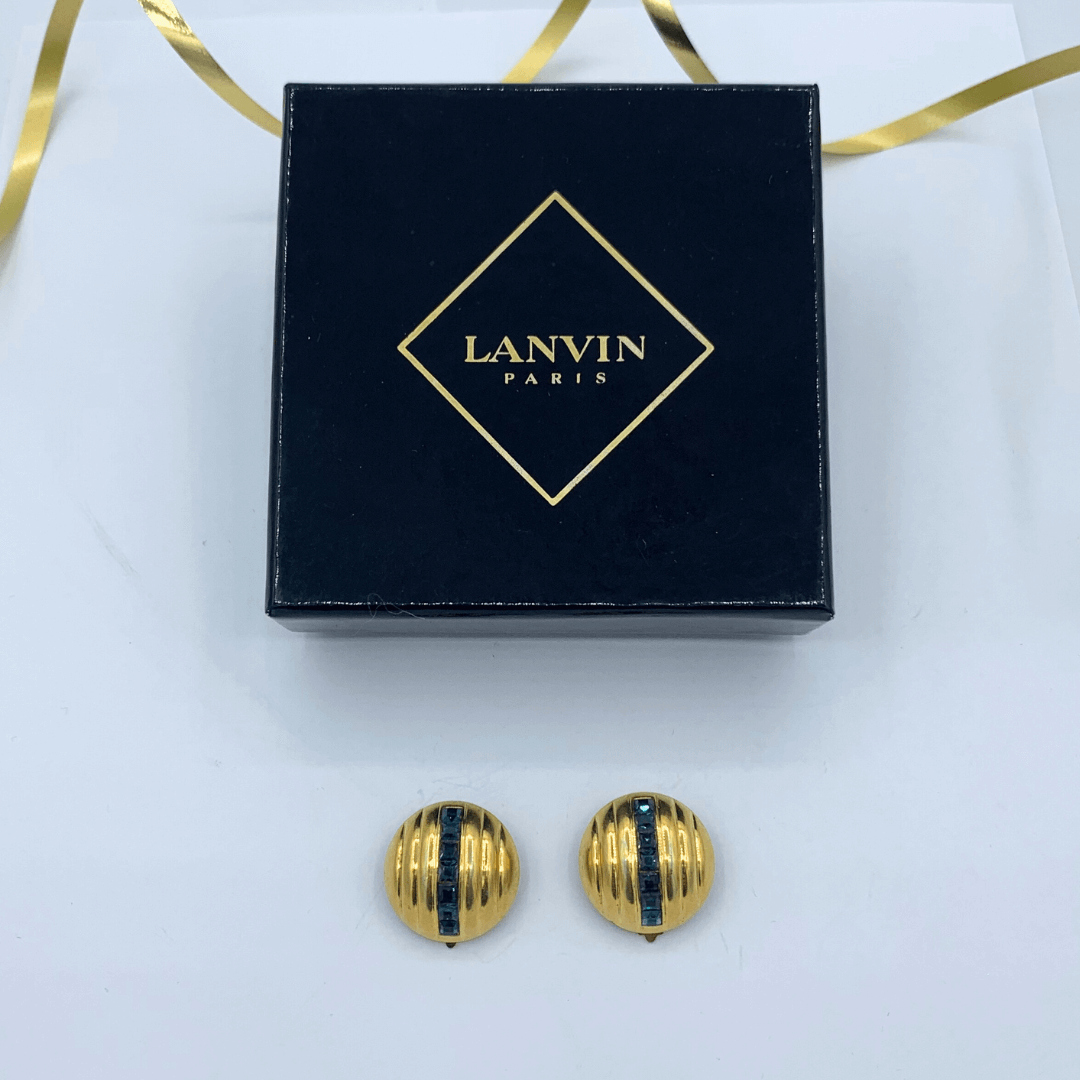 Vintage Lanvin Domed Ribbed Clip Earrings