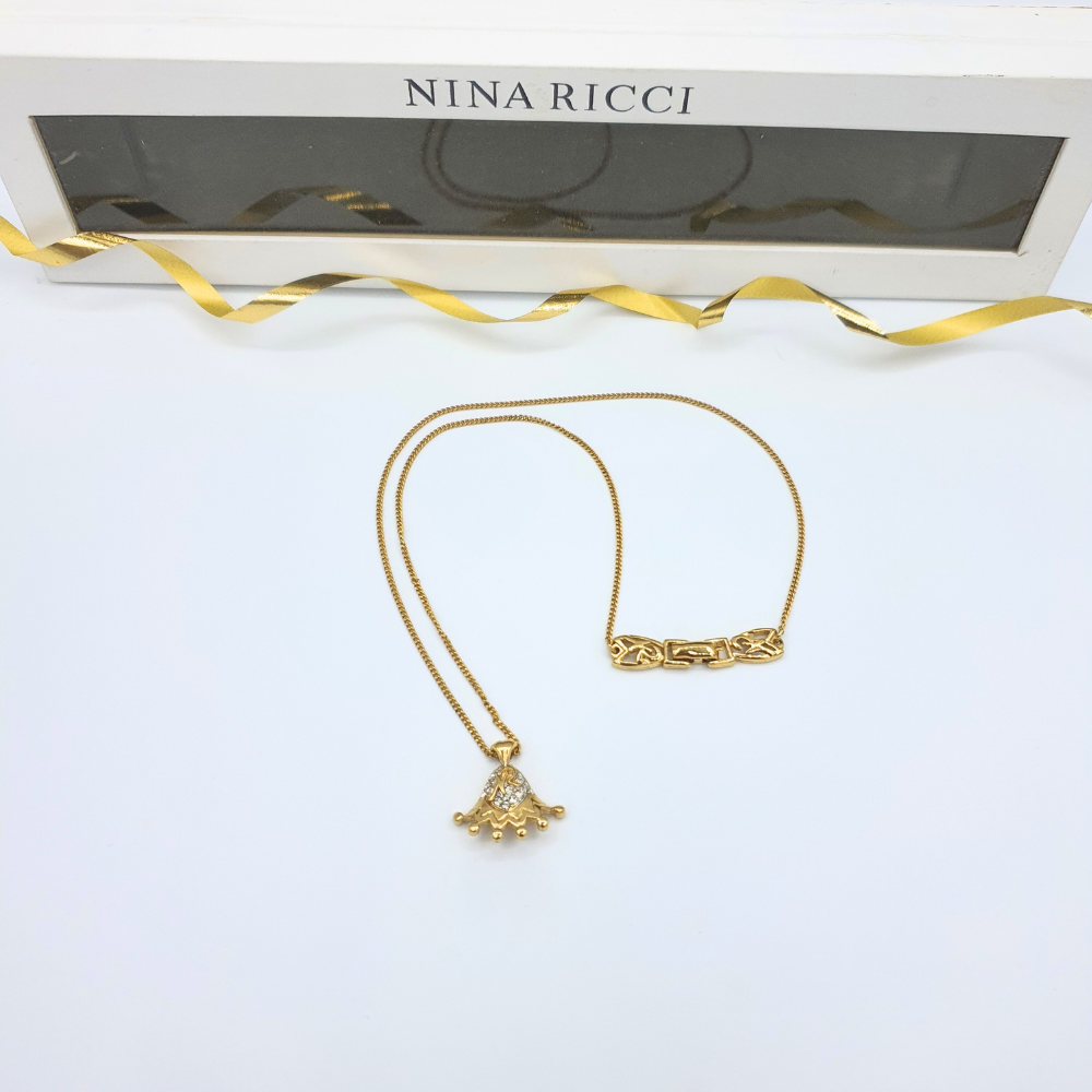 Nina Ricci – Vintage Necklace with Pavé Pendant & Decorative Link
