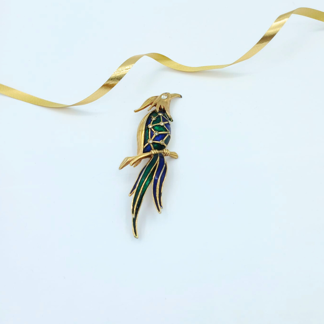 Vintage Marcel Boucher Royal Blue and Emerald Green Bird Brooch – view 2