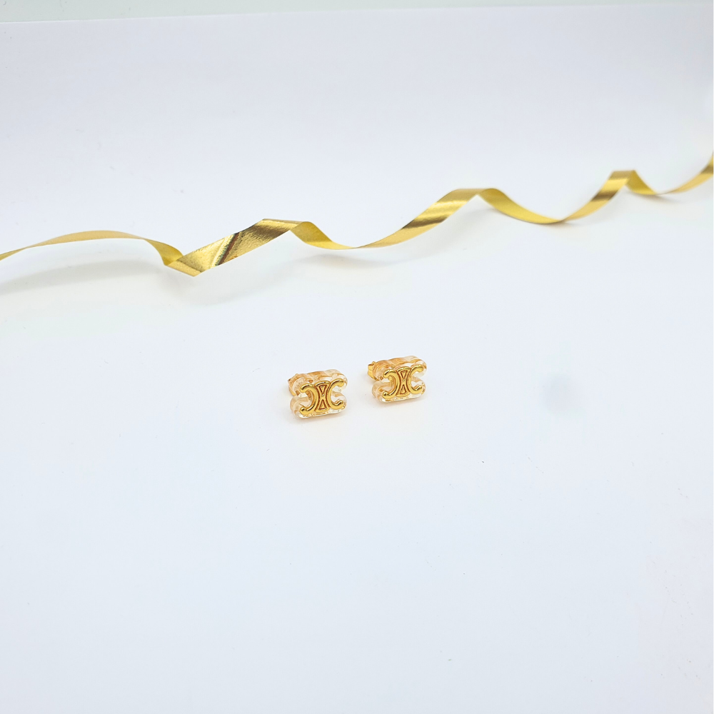 Vintage Celine – Stud Earrings with Triomphe Motif – view 3