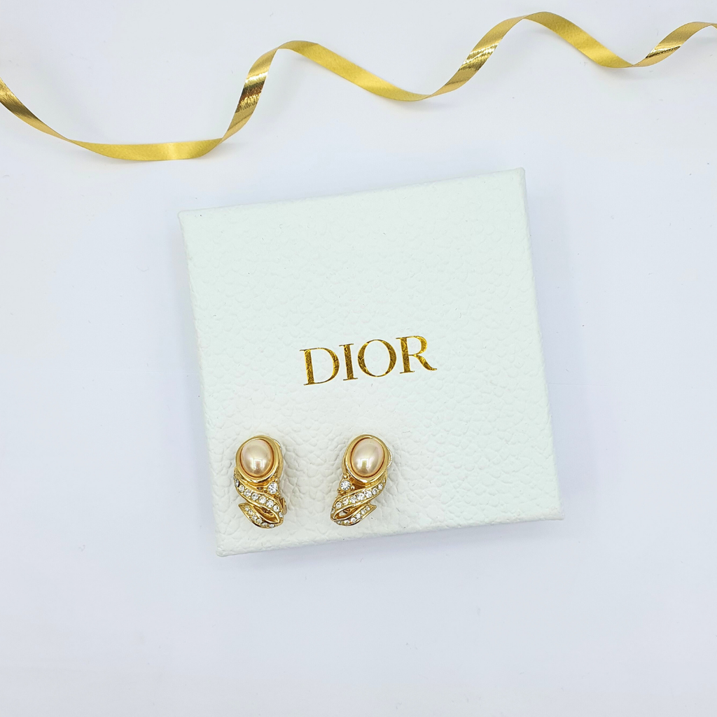 Vintage Christian Dior Wavy Faux Pearl Clip Earrings – view 2