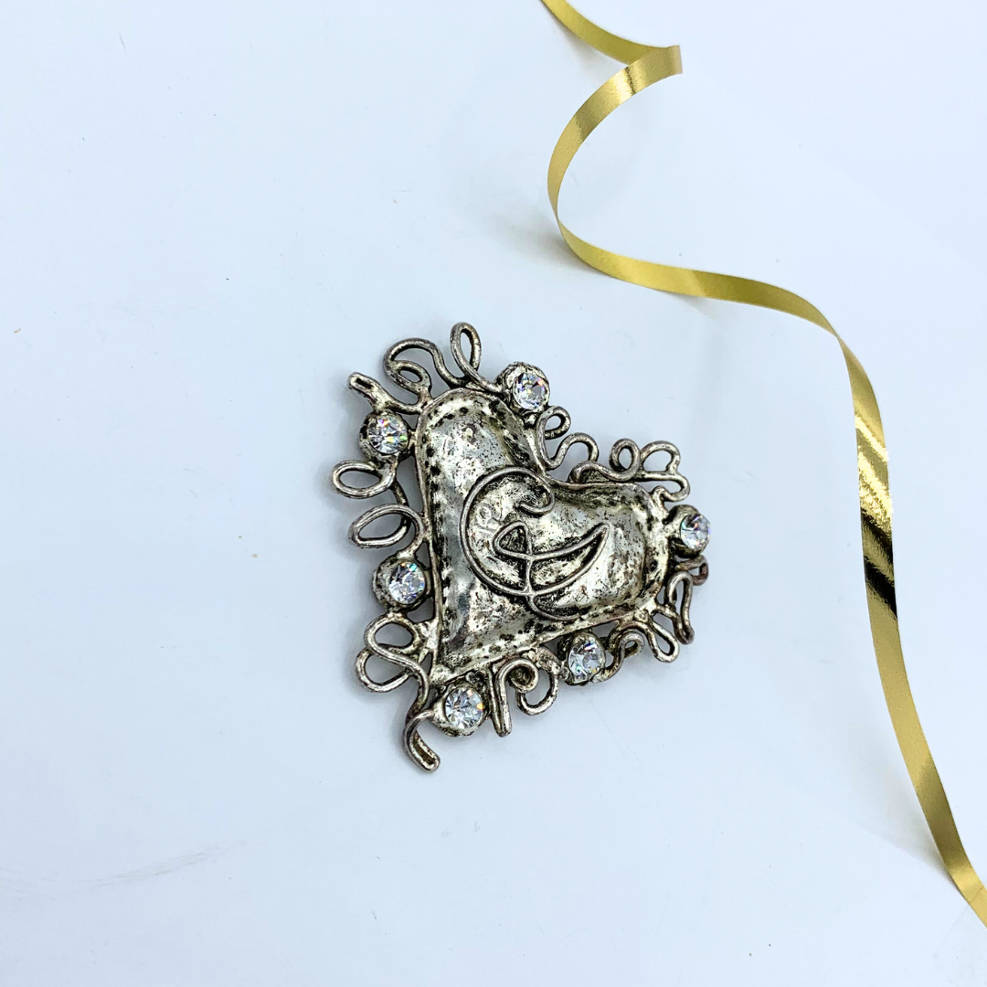 Vintage Christian Lacroix Curled CL Monogram Heart Brooch – view 2