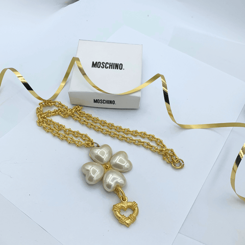 Moschino Clover Four Faux Pearl Necklace