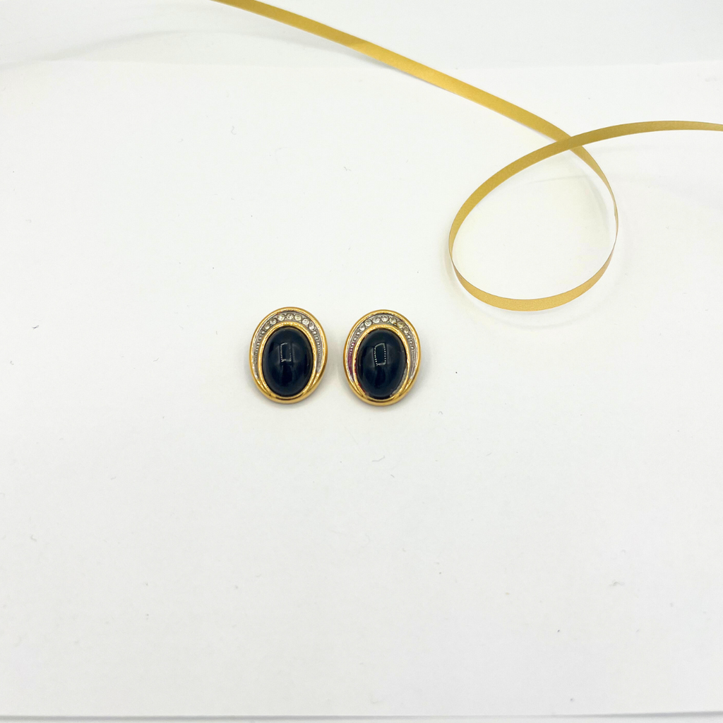 Vintage Lanvin Oval Black Clip Earrings – view 2