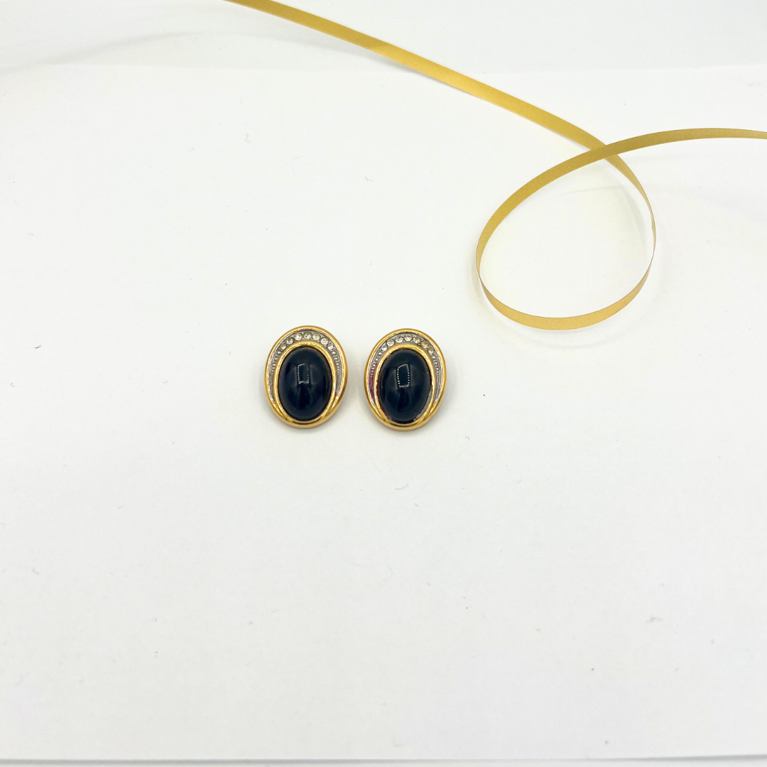 Vintage Lanvin Oval Black Clip Earrings – view 2