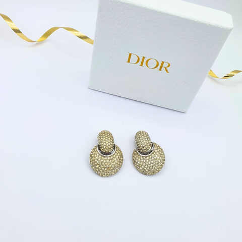 Christian Dior Zilverkleurige Rijke Bezette Pavé Clip Oorbellen