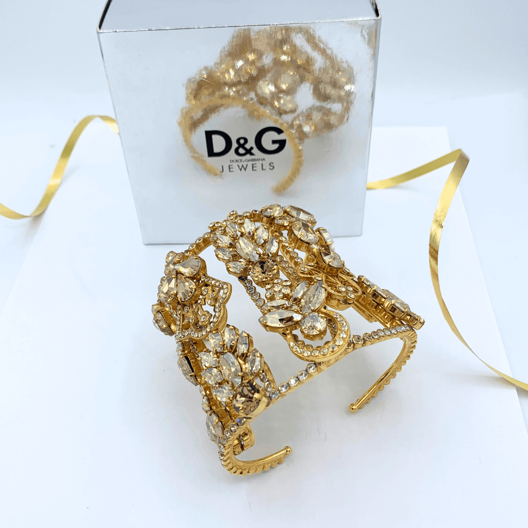 Vintage Dolce & Gabbana Open Cuff Floral Crystal Bracelet – view 3