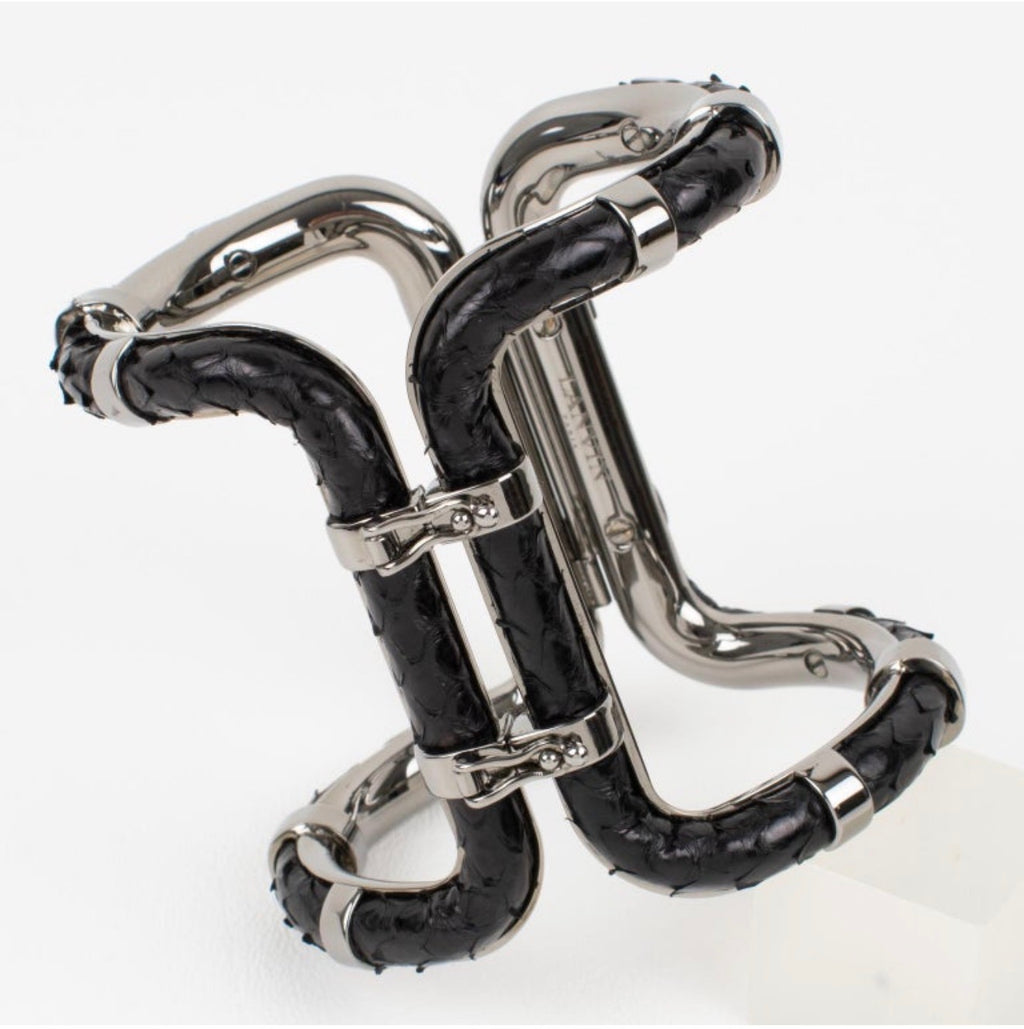 Lanvin Black Python Sculptural Cuff Bracelet (1980s)