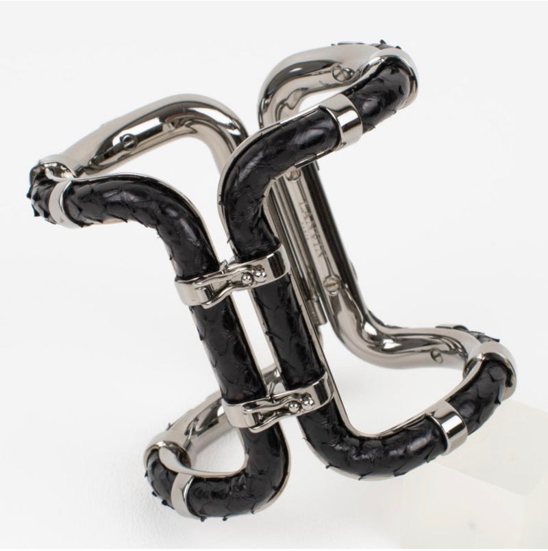 Lanvin Black Python Sculptural Cuff Bracelet (1980s)