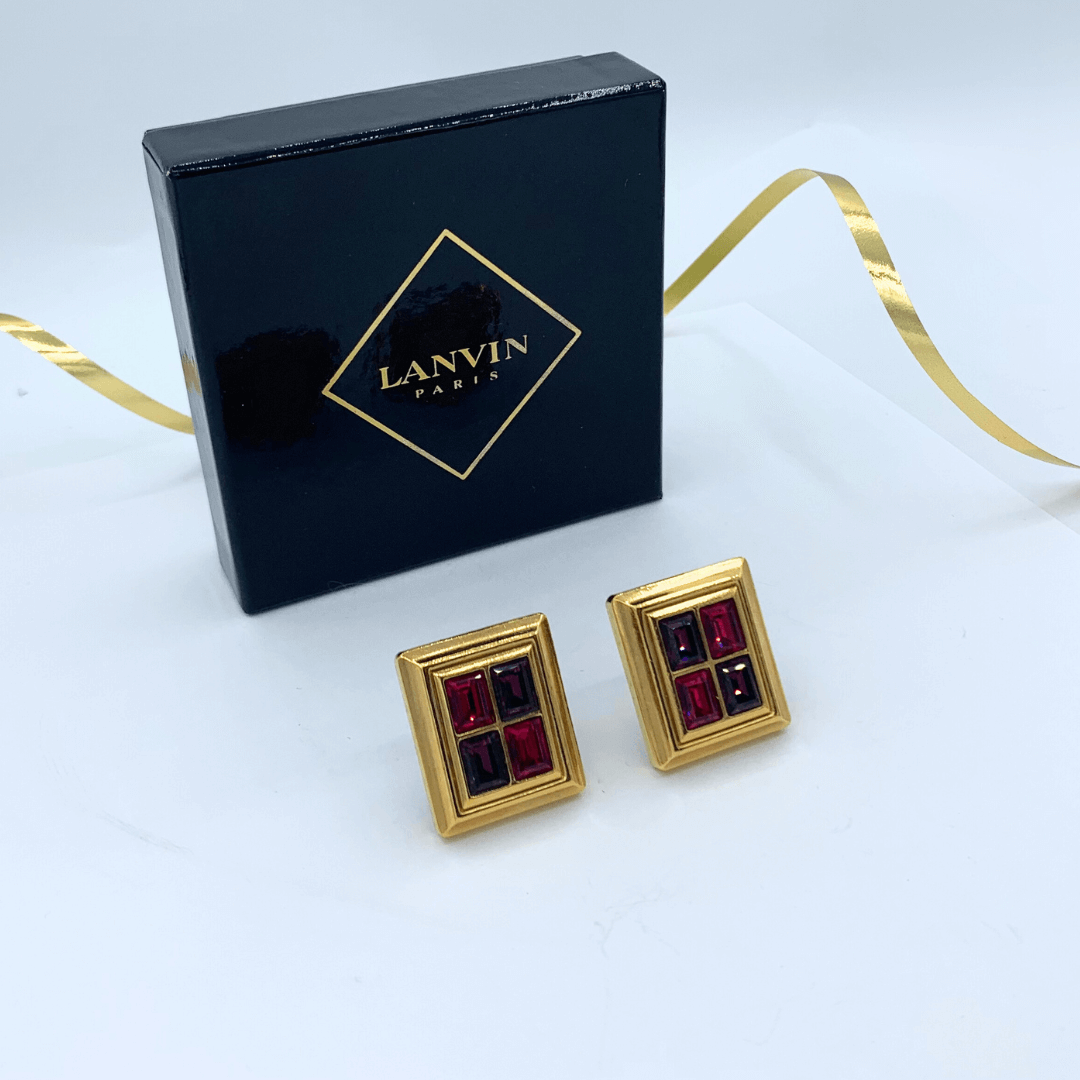 Vintage Lanvin Baguette Geometric Clip Earrings