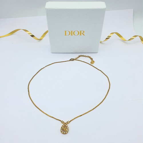 Vintage Christian Dior Crystal CD Logo Necklace