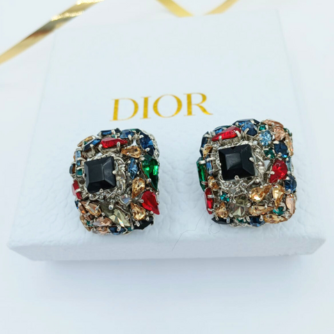Christian Dior Organische Kleuren Kristal Clip Oorbellen 1962