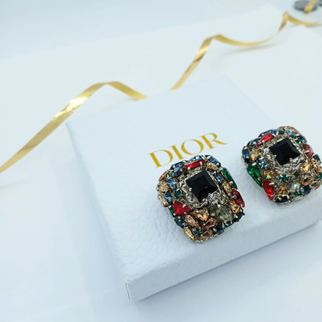 Vintage Christian Dior Organic Colours Crystal Clip Earrings 1962