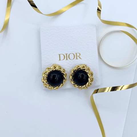Christian Dior Black Onyx Clip Earrings