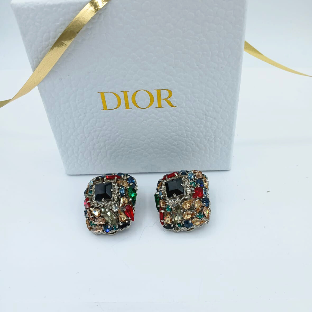 Vintage Christian Dior Organic Colours Crystal Clip Earrings 1962 – view 3