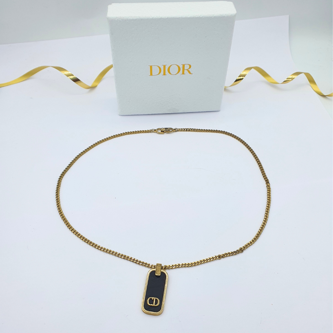 Vintage Christian Dior Black Logo Enamel Necklace