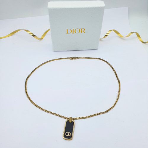 Vintage Christian Dior Black Logo Enamel Necklace