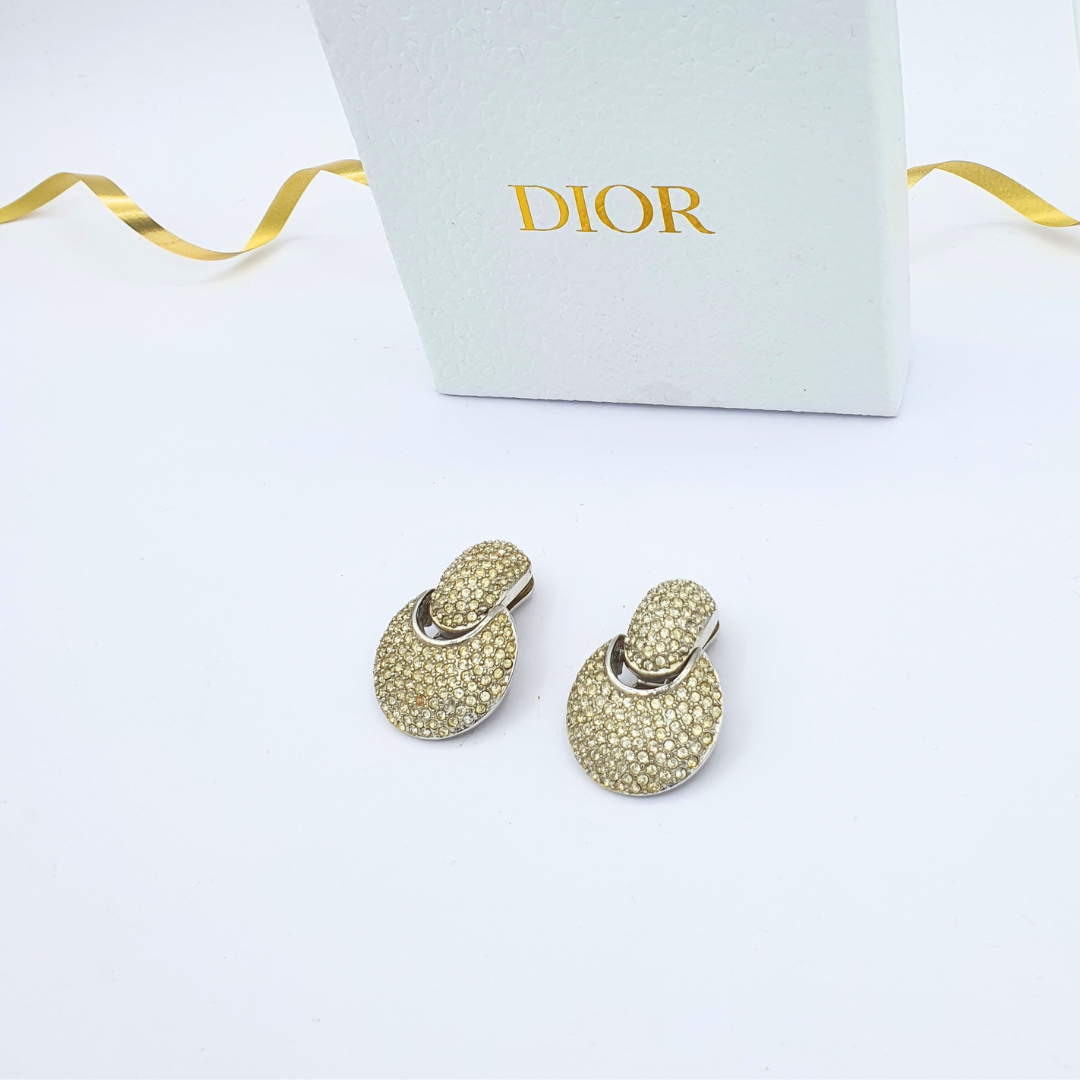 Vintage Christian Dior Silver-Tone Richly Set Pavé Clip Earrings – view 3