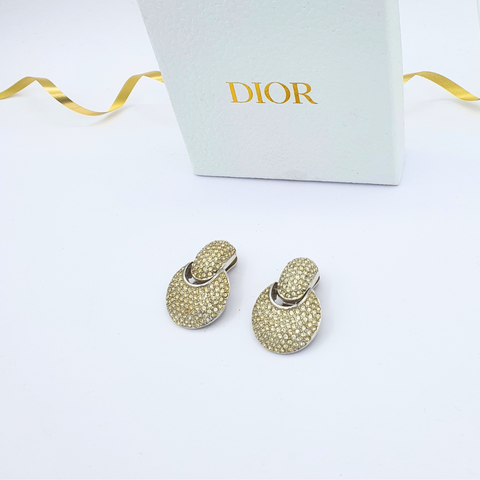 Christian Dior Zilverkleurige Rijke Bezette Pavé Clip Oorbellen