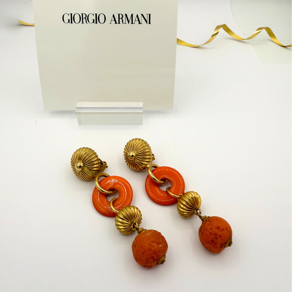 Vintage Giorgio Armani Long Orange Statement Clip Earrings – view 2