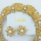 Vintage Christian Dior Open Flower Faux Pearl Earrings 1970s – view 6