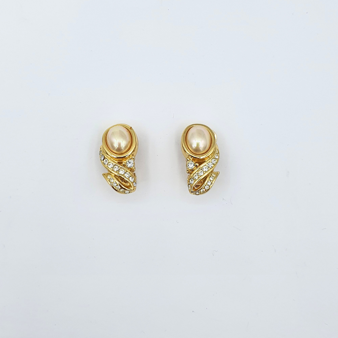 Vintage Christian Dior Wavy Faux Pearl Clip Earrings