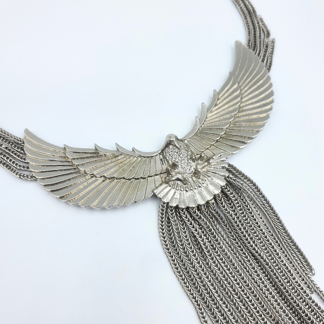 Vintage Statement Necklace – Eagle with Chain Fringe – view 3
