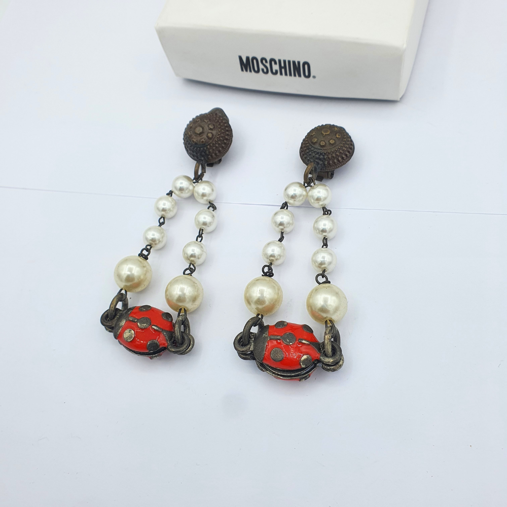 Moschino Vintage Ladybug Earrings – Pearls & Playful Charm – view 5