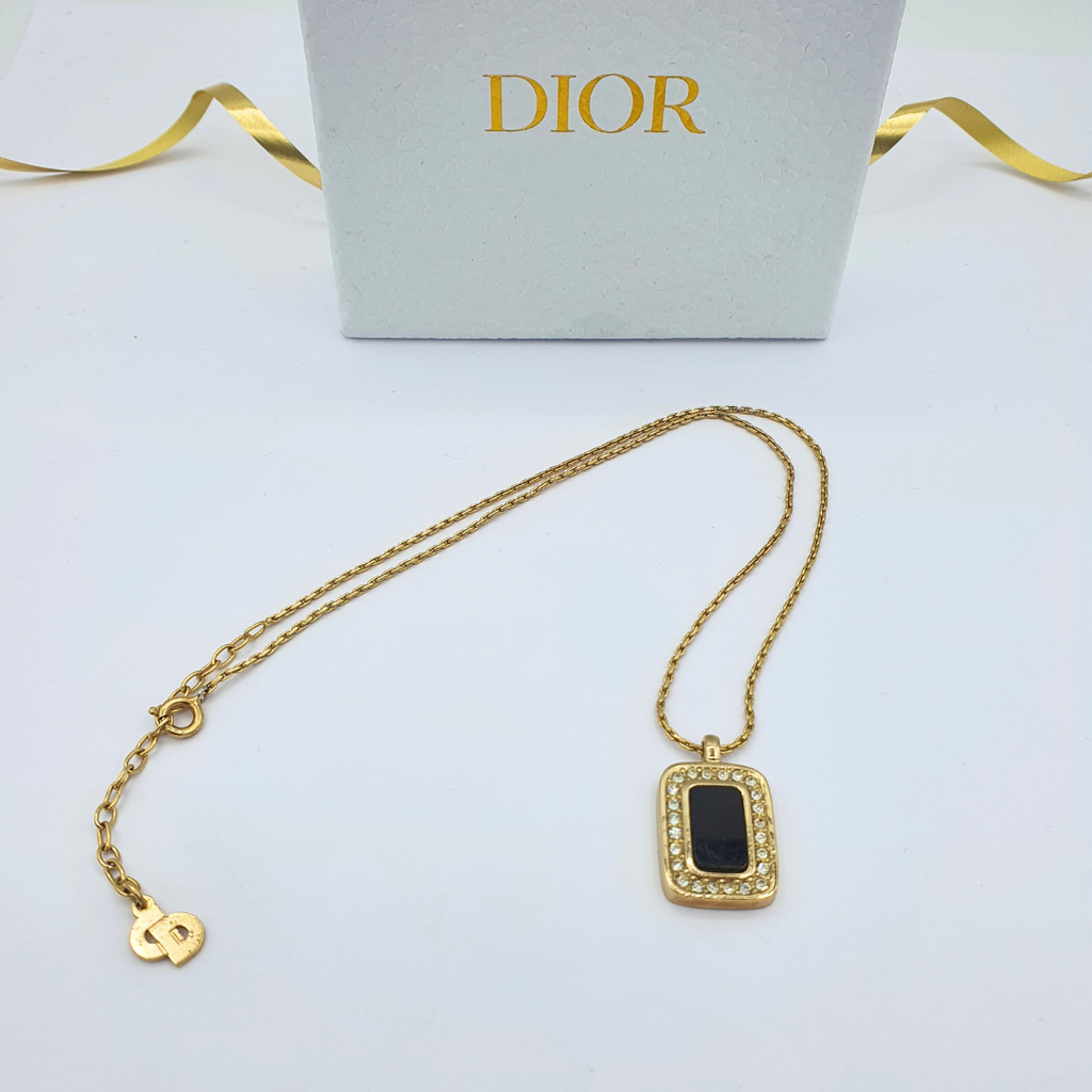 Vintage Black Christian Dior Necklace with Rectangular Pendant – view 2