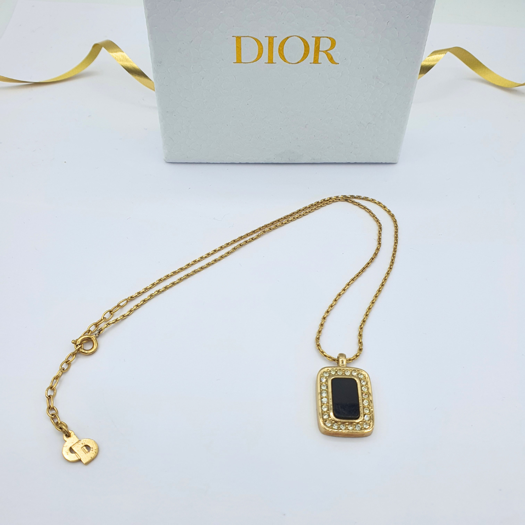 Vintage Black Christian Dior Necklace with Rectangular Pendant – view 2