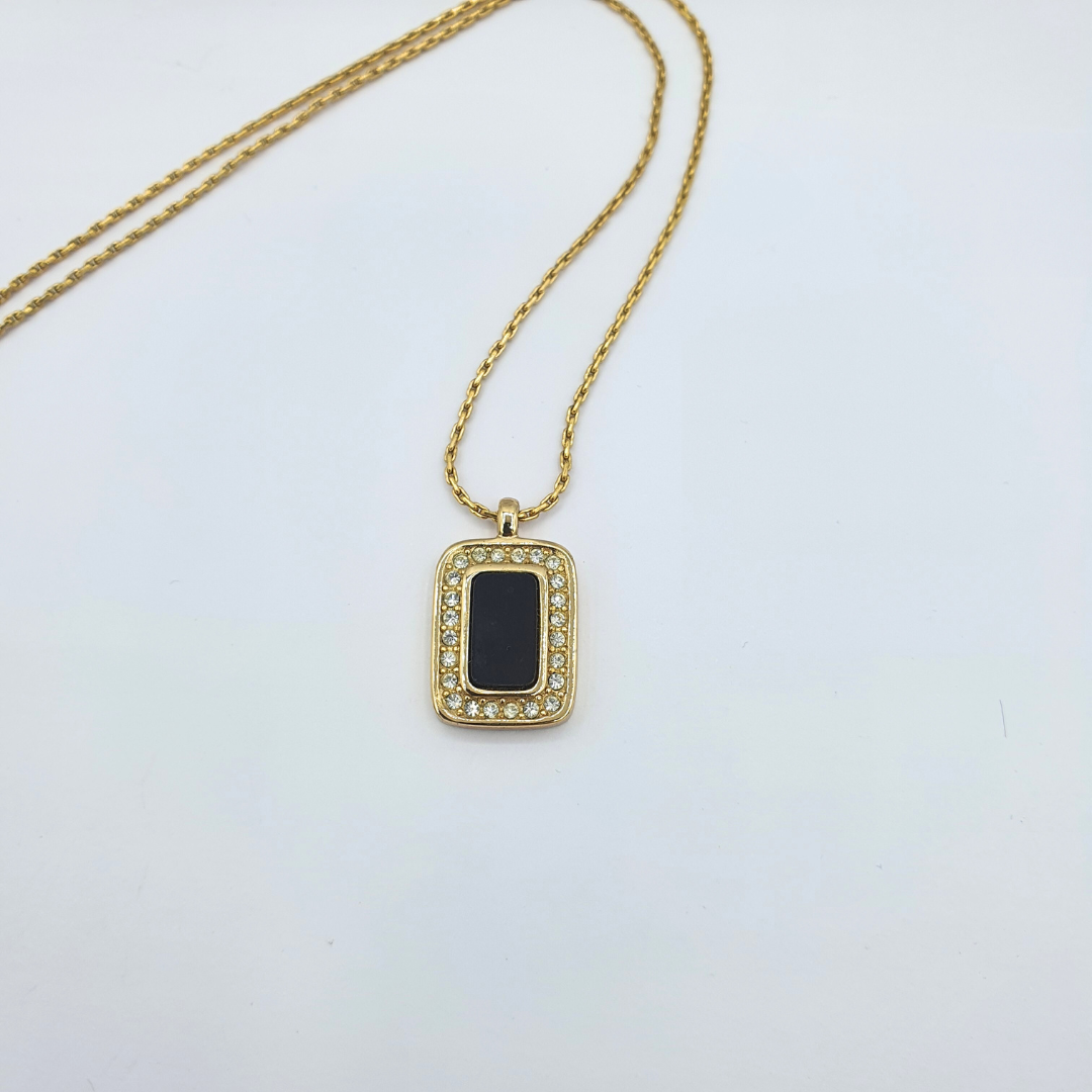 Vintage Black Christian Dior Necklace with Rectangular Pendant – view 3
