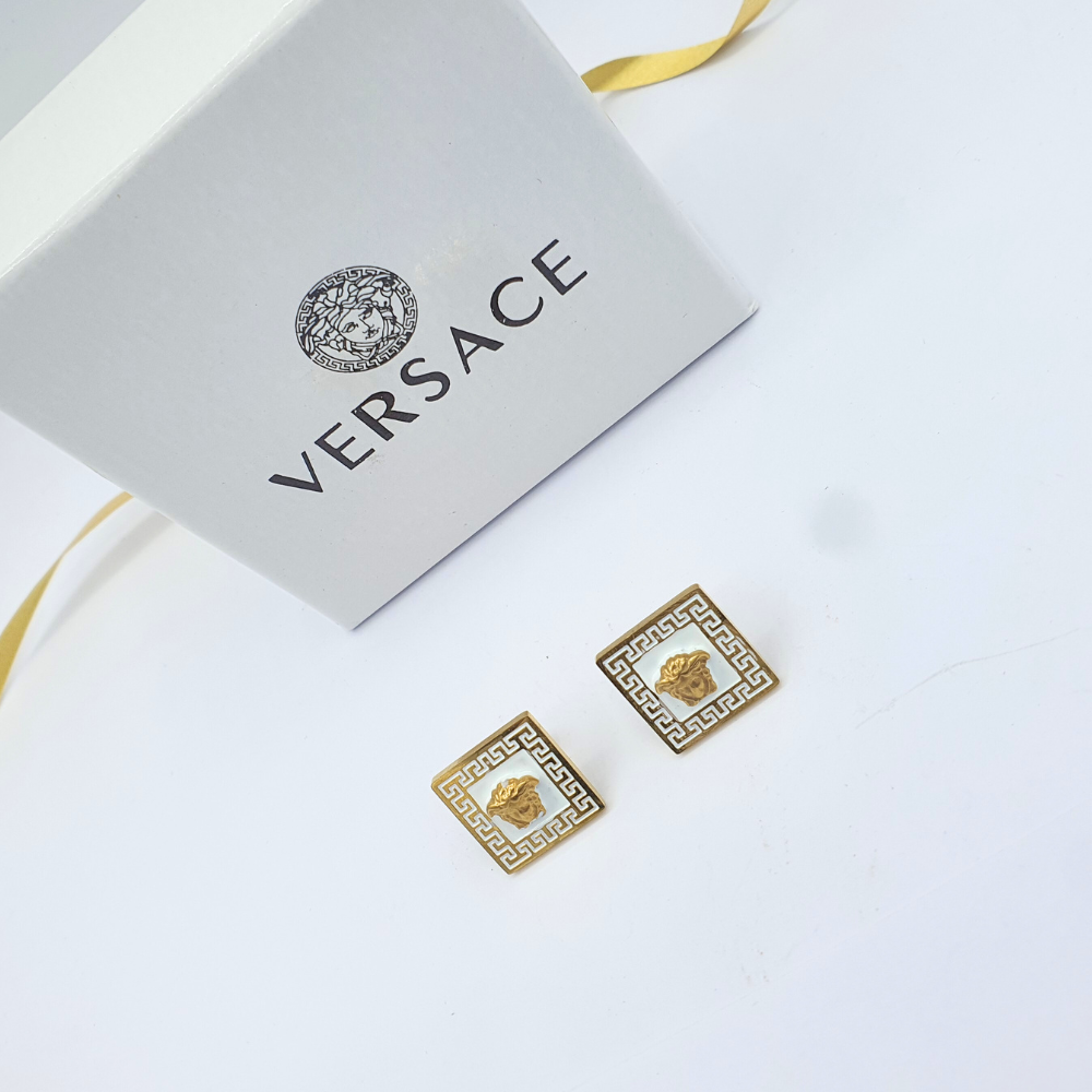 Vintage Versace Earrings White Square – view 2
