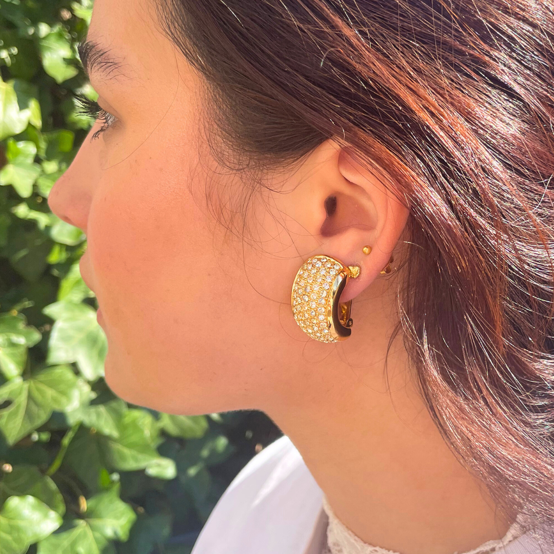 Vintage Christian Dior Rounded Crystal Clip Earrings – view 4
