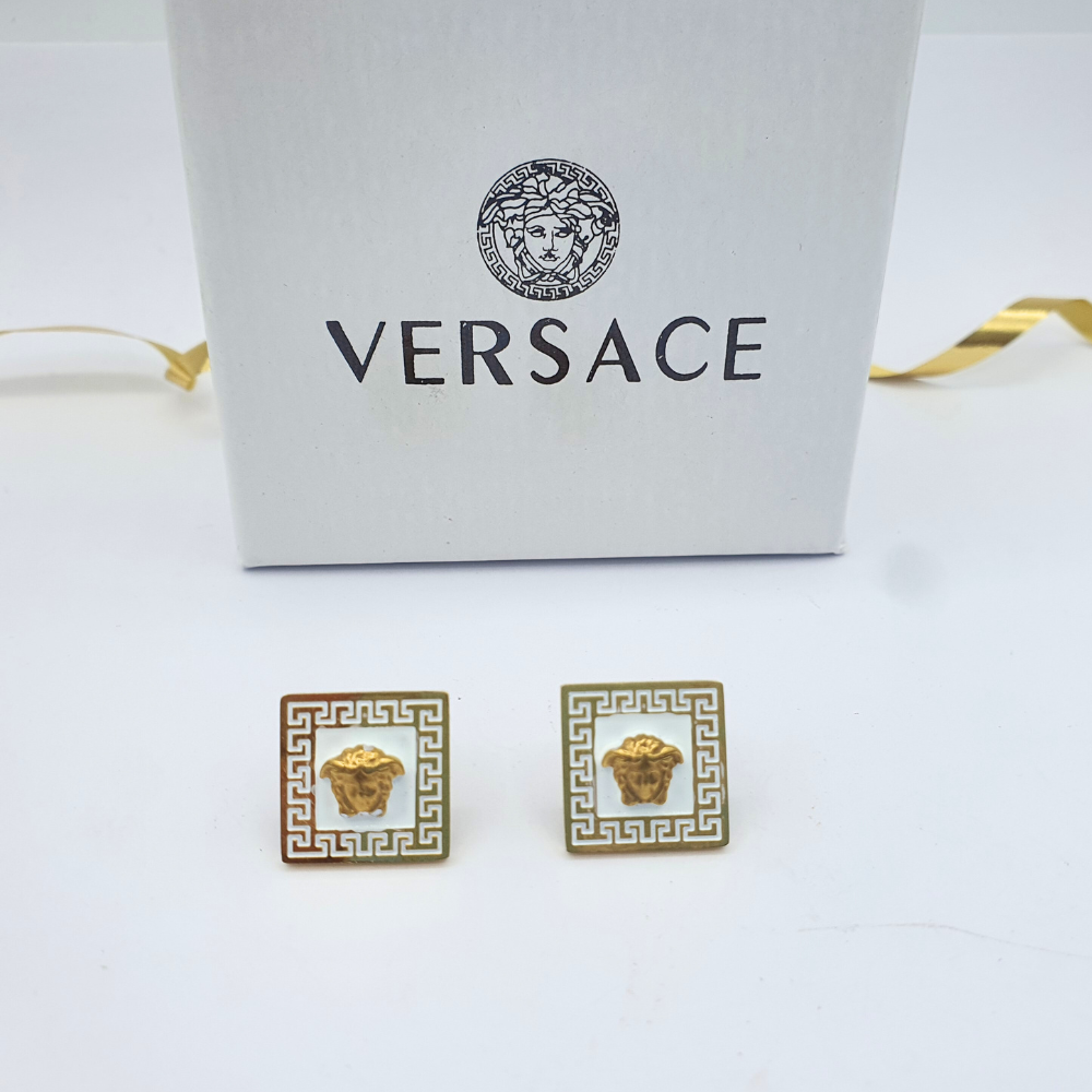 Vintage Versace Earrings White Square – view 3