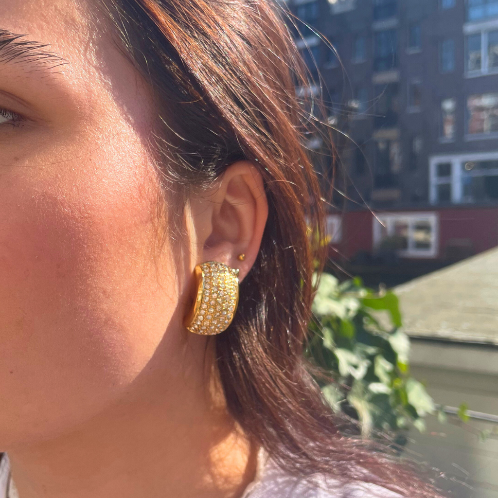 Vintage Christian Dior Rounded Crystal Clip Earrings – view 3