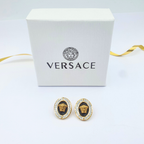 Vintage Oval Versace Earrings Black Gold