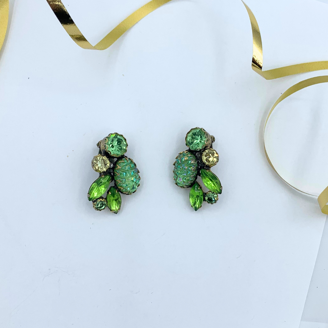 Vintage Elsa Schiaparelli 1950s 'Lava' rock green Clip Earrings – view 3