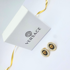 Vintage Oval Versace Earrings Black Gold – view 2