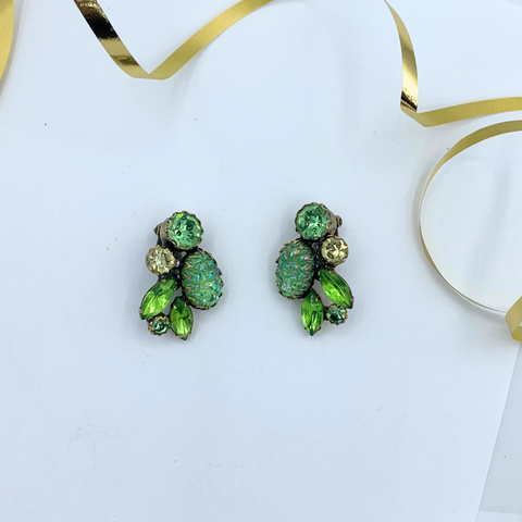 Elsa Schiaparelli 1950s 'Lava' rock green Clip Earrings