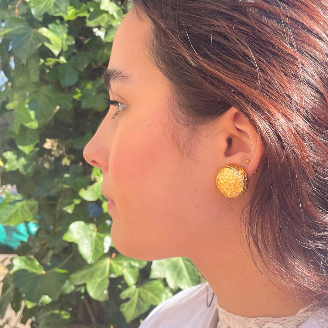 Vintage Christian Dior Round Hammered Clip Earrings – view 3