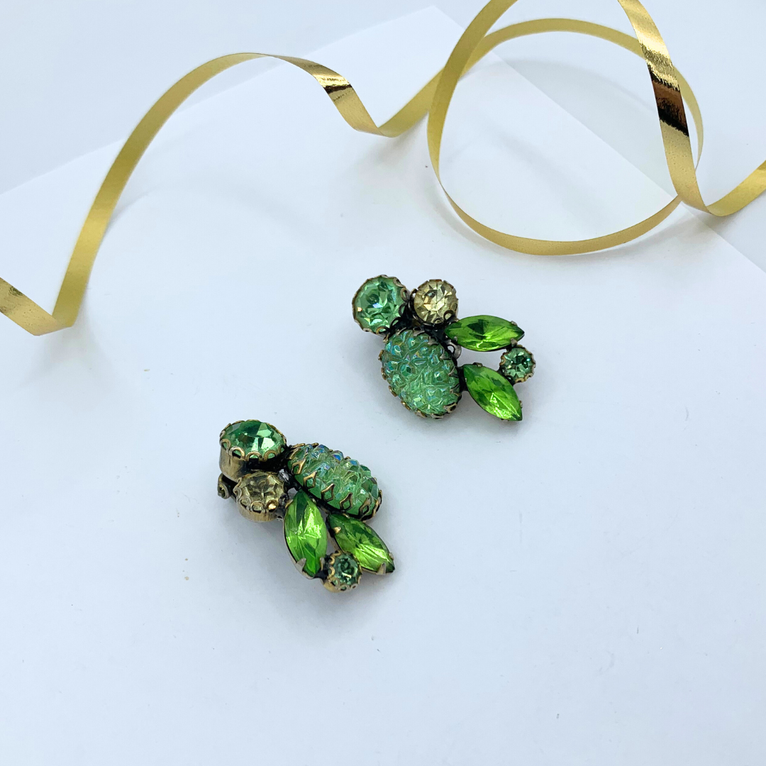 Vintage Elsa Schiaparelli 1950s 'Lava' rock green Clip Earrings